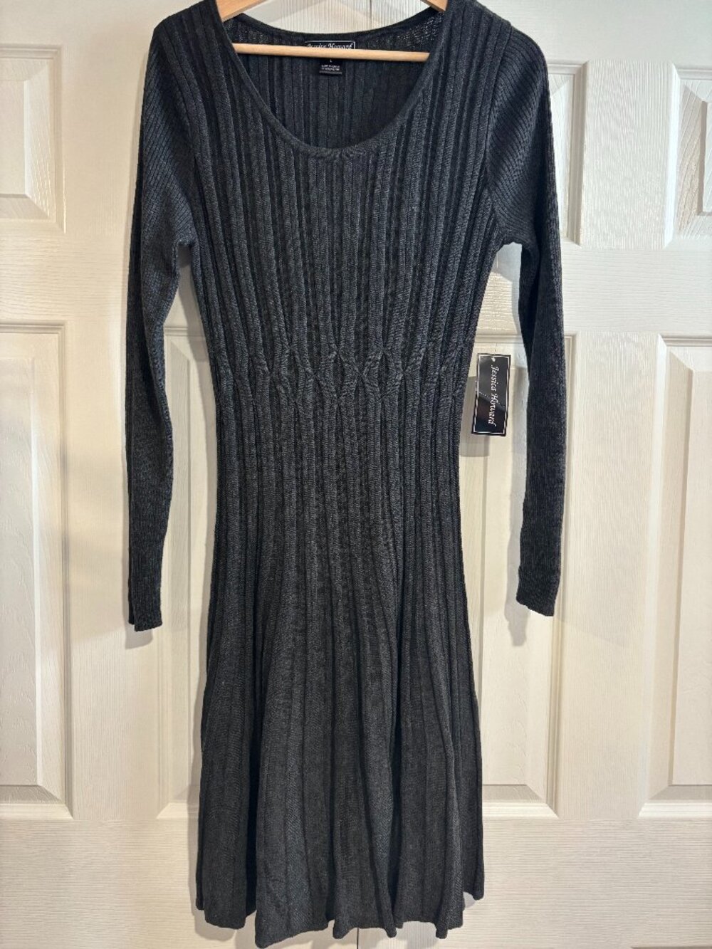 Jessica Howard Long Sleeve Sweater Dress Scoop Neck Charcoal Gray NWT Women's L